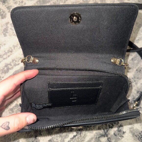 Small Black Satchel Wallet Gold Chain Purse Handbag Zipper Crossbody - Picture 3 of 10